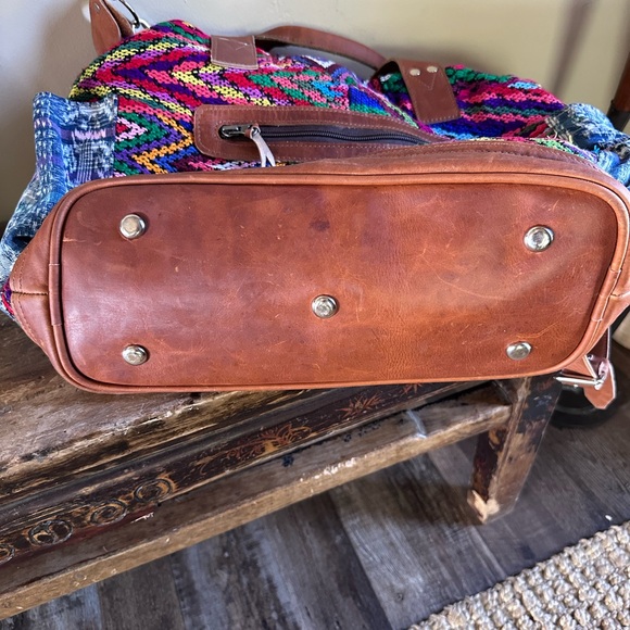 Nena & Co Leather and Huipil Large Bag 16” x 13” - Picture 6 of 8